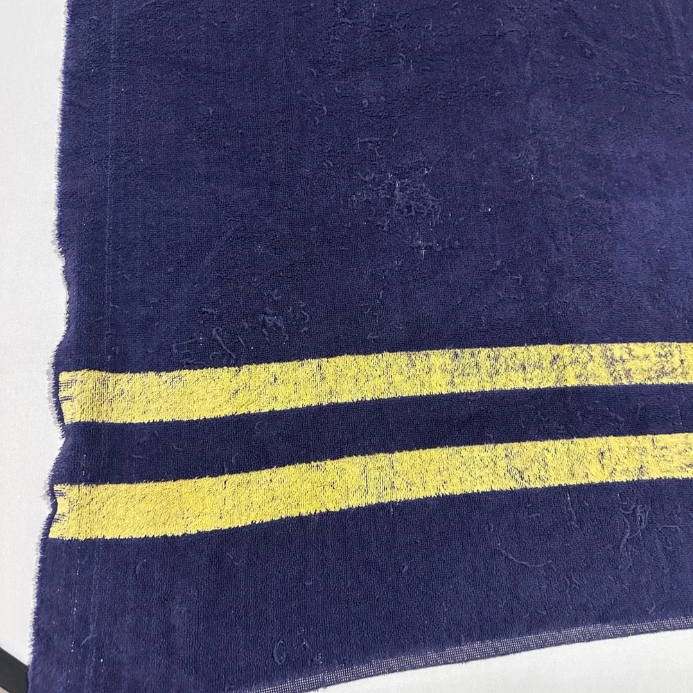 Vintage Polo Ralph Lauren Towel Beach Bath Navy Blue & Yellow Striped Spellout‎